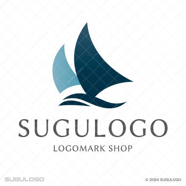 波を越えて進む2枚の帆をモチーフにしたヨットのロゴデザイン
