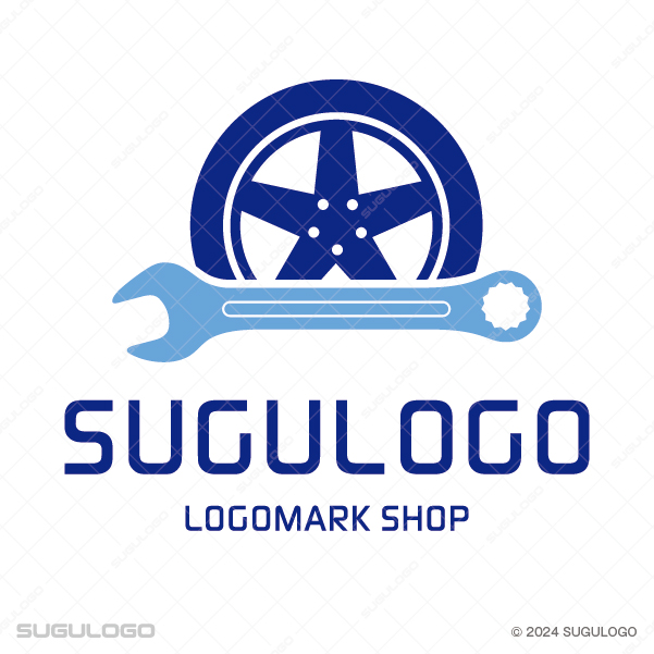 タイヤの手前にレンチを配置した自動車整備のシンボルロゴ