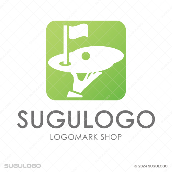 手のひらの上でゴルフコースが鮮やかに広がる様子を描いたユニークなシンボルマーク