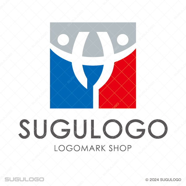 人と人がワイングラスで乾杯する様子とトリコロールがモチーフのロゴデザイン
