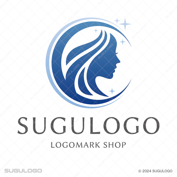 月と女性の横顔をモチーフにした幻想的で洗練されたロゴデザイン