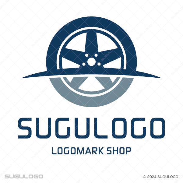 タイヤと流れるようなラインで信頼性を表現した自動車ホイールロゴ