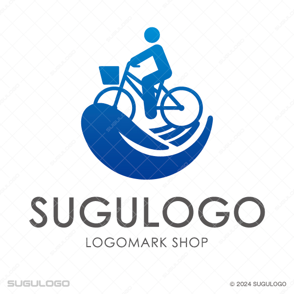 自転車に乗る人物と支える手がモチーフのロゴデザイン