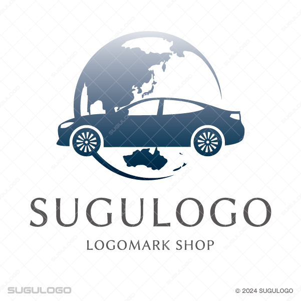 洗練されたセダンのシルエットと地球儀を組み合わせたロゴデザイン