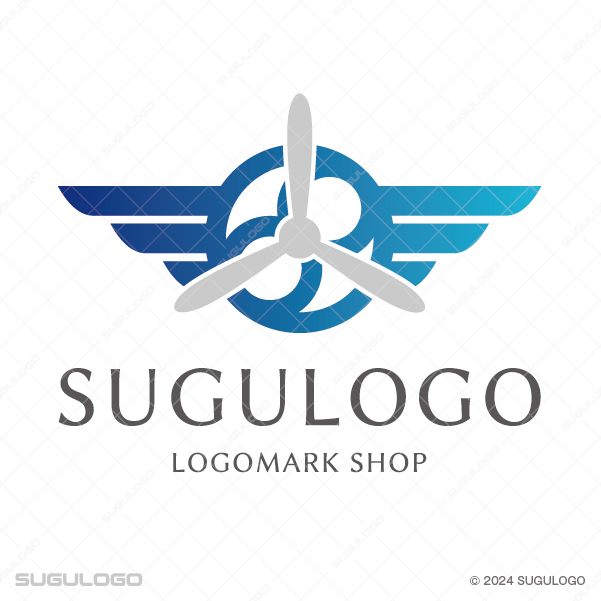 プロペラとウィング(翼)を組合せたクラシックな航空エンブレムロゴデザイン
