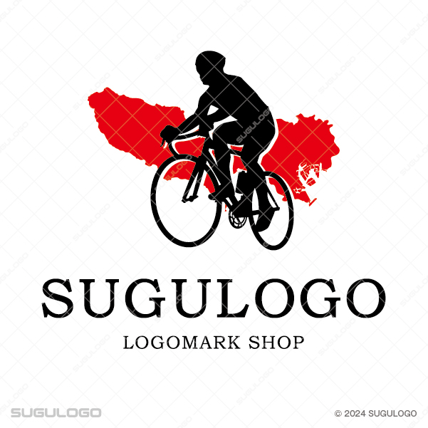 東京地図(マップ)を背景にサイクリスト(自転車に乗る人)のシルエットを融合したサイクリングロゴ