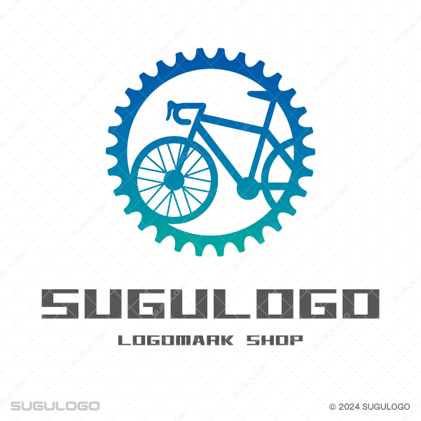 自転車(ロードバイク)とギア(歯車)を組合せたスタイリッシュな円形ロゴデザイン