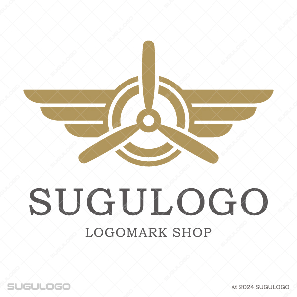 航空機のプロペラと翼を組合せたクラシックで格調高いエンブレムロゴ