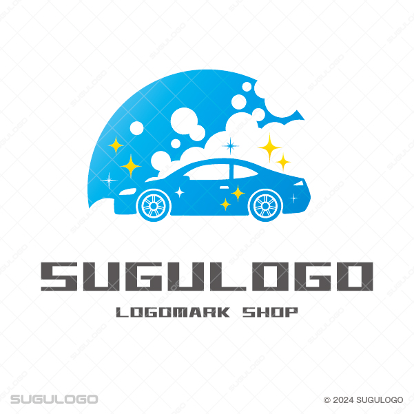 車のシルエットと泡・輝きのモチーフを組合せたロゴデザイン
