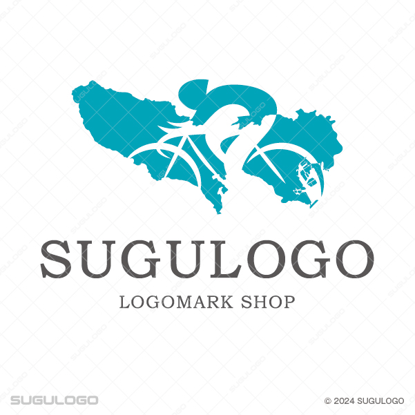 自転車とサイクリストと東京都の地図(マップ)を融合させた疾走感のあるロゴデザイン