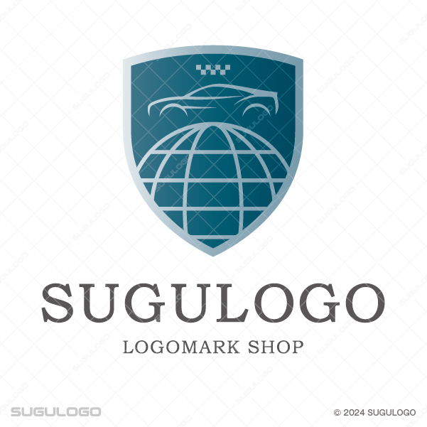 盾(シールド)・地球儀・スポーツカー・チェッカーフラッグをモチーフに制作したエンブレムロゴ