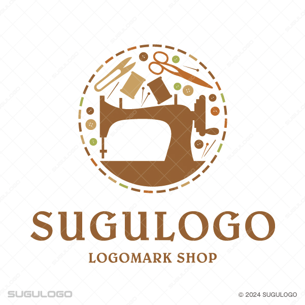 ミシンと裁縫道具がモチーフのソーイングビジネスの開業に最適なロゴデザイン