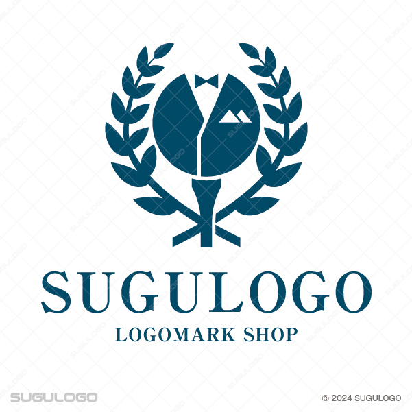 タキシードと月桂冠(月桂樹のリース)、ゴルフティーを組合せたロゴデザイン