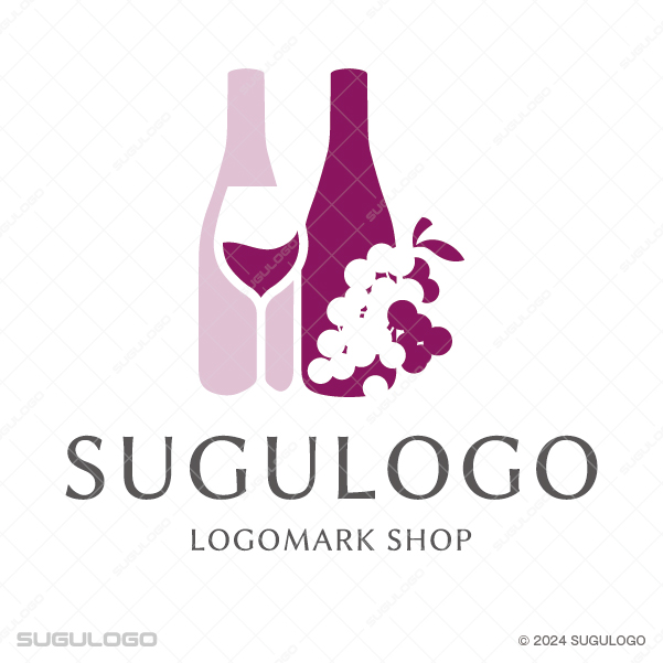 ワインボトル、グラス、ぶどうを組合せた大人の雰囲気漂うロゴデザイン