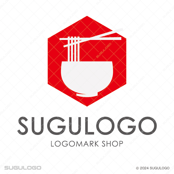 麺と丼(どんぶり)、箸がモチーフの六角形(ヘキサゴン)の和風モダンなロゴデザイン