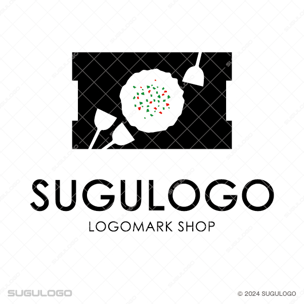 丸いお好み焼きとヘラを真上から捉えた、鉄板料理の活気と職人技を象徴する親しみやすいロゴデザイン。