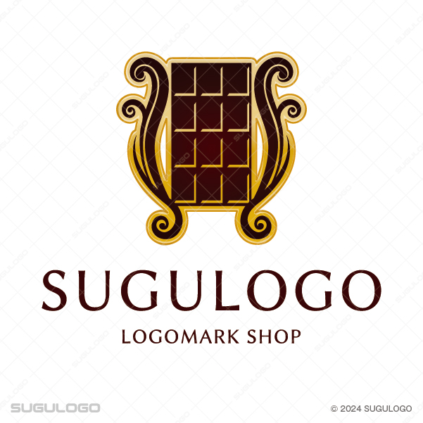 板チョコレートをエレガントな装飾ラインで囲んだ、高級感と伝統的な製法を象徴する美しいロゴデザイン。