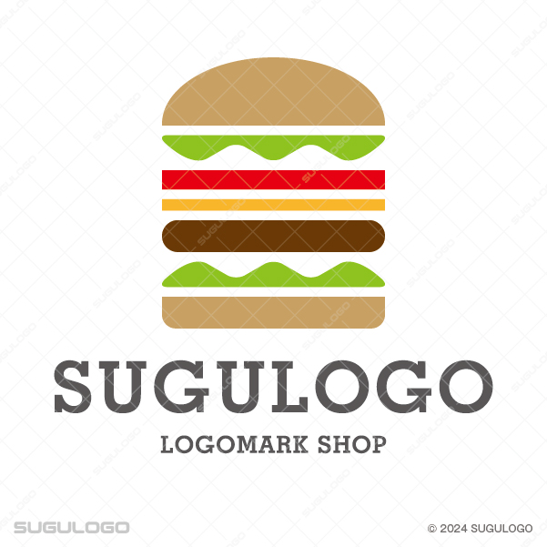 具材が層状に重なる様子をモダンなシルエットで描いた、品質とボリューム感を象徴するハンバーガーのロゴ。