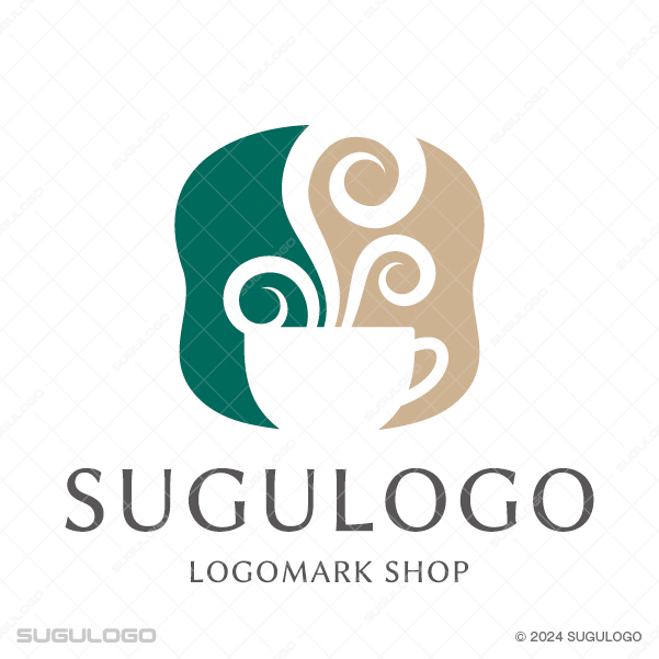 コーヒーカップから立ち上る湯気とスコーンの意匠を描いた、芳醇な香りと上質な安らぎを象徴するカフェロゴ。