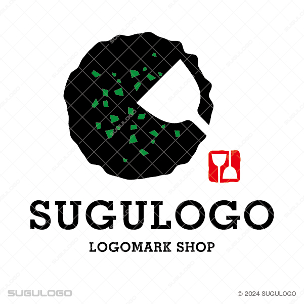 青のりが散らされたお好み焼きにヘラが添えられた、活気ある鉄板焼き・飲食店向けの和風ロゴデザイン。