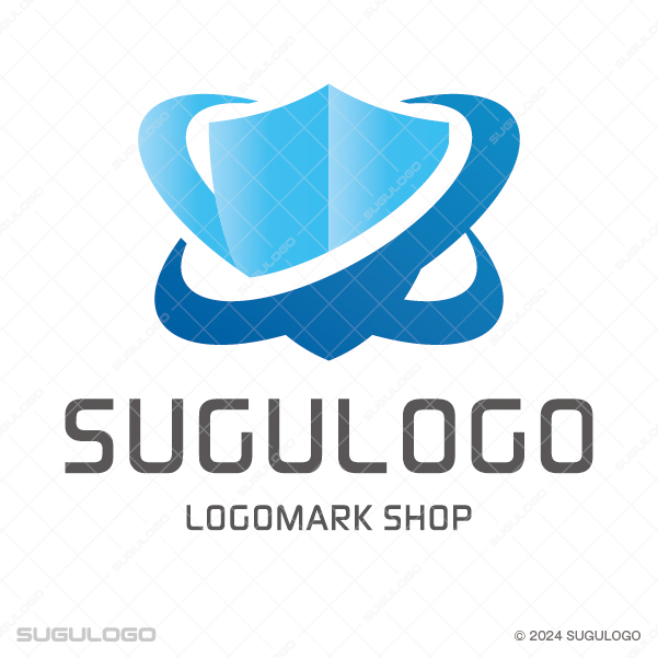 青い盾の周りを光の軌道が包み込むような、強固な守りと先進性をイメージさせるスタイリッシュなロゴマーク