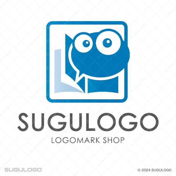 青い本の中から吹き出し型のキャラクターが顔を出している、知性と対話をイメージさせるユニークなロゴ