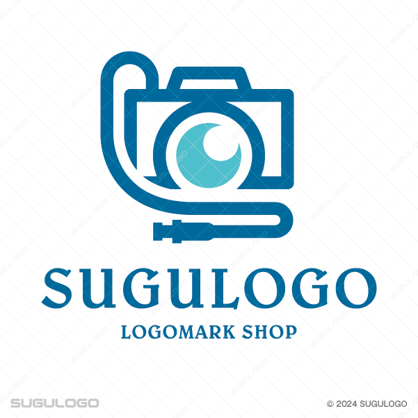 カメラにケーブルスイッチが繋がった、遠隔操作や高度な映像技術をイメージさせるモダンで知的なロゴマーク