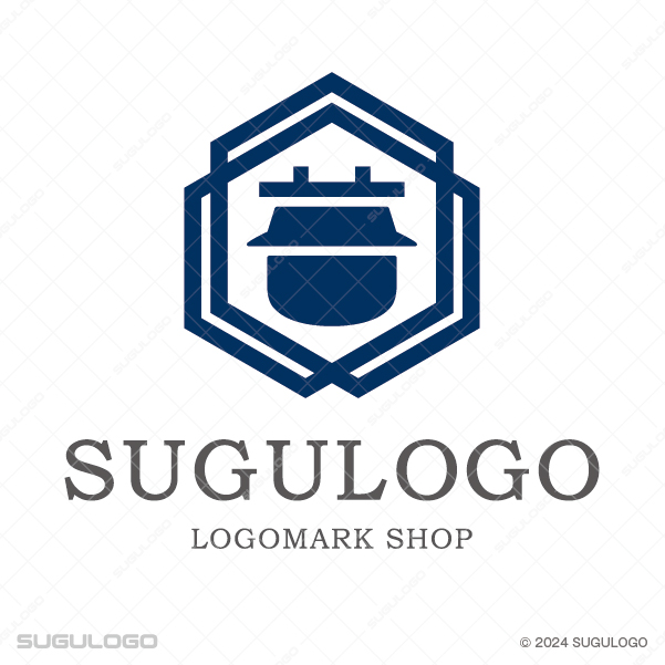六角形の枠の中に羽釜が精密に描かれた、日本の伝統と確かな品質をイメージさせる幾何学的なロゴマーク