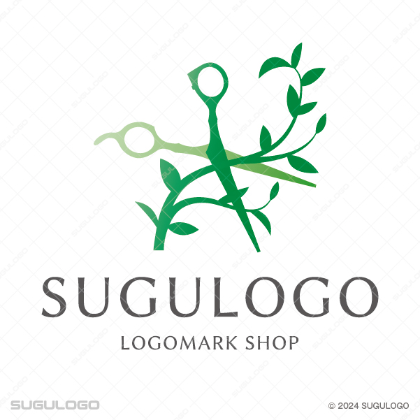 ハサミと成長する植物が描かれた、ナチュラルな美しさと確かな技術をイメージさせる洗練されたロゴマーク