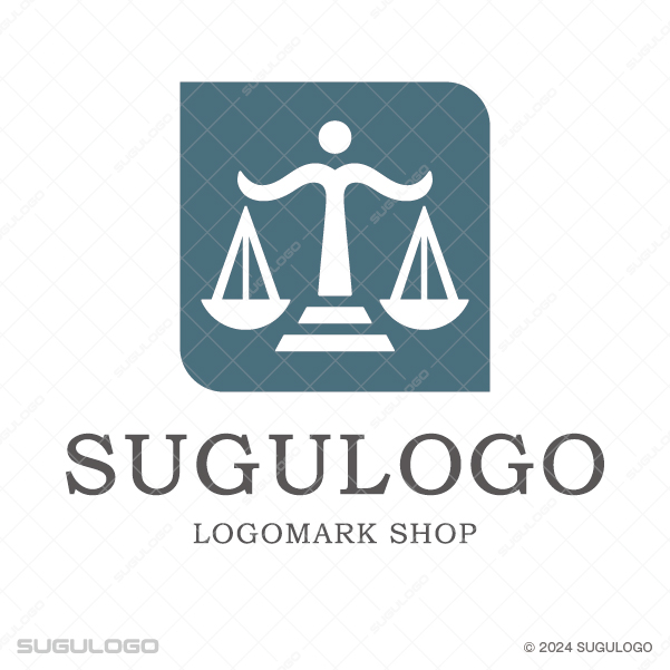 人が天秤を支えているような、公正な判断と誠実なサポートをイメージさせるモダンで信頼感のあるロゴマーク