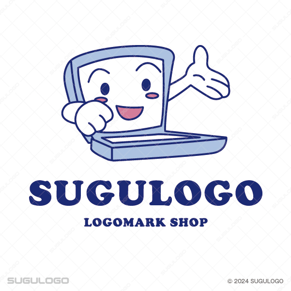 笑顔で手を広げたノートパソコンのキャラクターが描かれた、親しみやすさとITサポートをイメージさせるロゴマーク