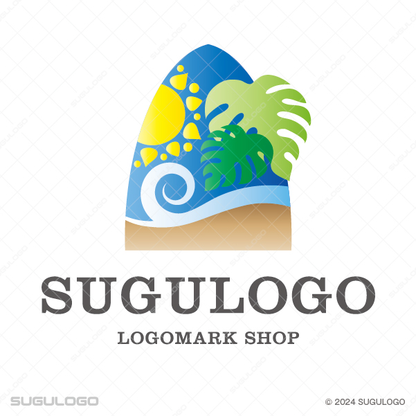 大きな波と太陽、サーフボードが描かれた、南国の開放感とアクティブな躍動感をイメージさせるロゴマーク