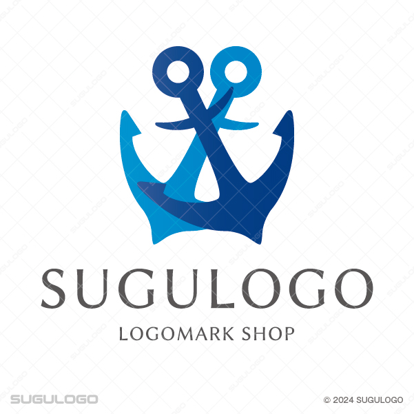 二つの青い錨が重なり合い中央で結ばれた、強固な絆と信頼のパートナーシップをイメージさせるモダンなロゴマーク