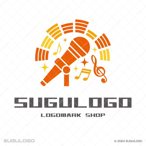 オレンジ色のマイクと音符が躍動する、カラオケの楽しさとエネルギッシュな歌声をイメージさせるロゴマーク