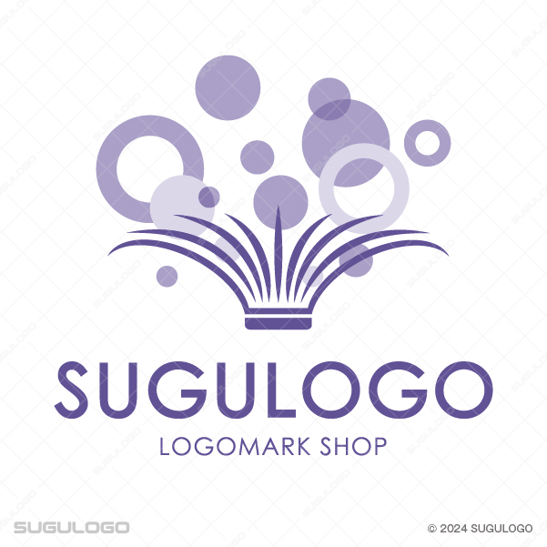 見開いた本から光の粒子やリングが舞い上がっている、知識の解放と豊かな発想をイメージさせるモダンなロゴ