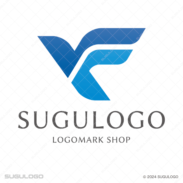 鋭いラインで描かれた翼が重なり、飛躍とスピード感をイメージさせる青いグラデーションのモダンなロゴ