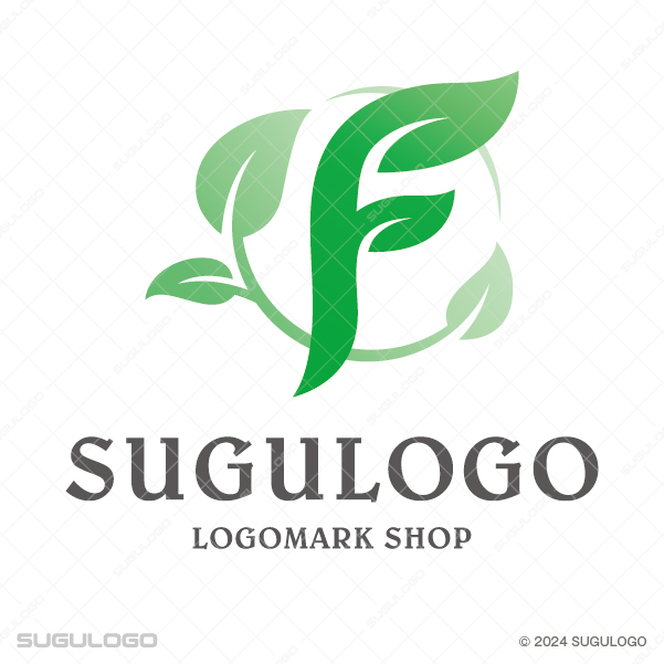 アルファベットのFに若葉が寄り添うように描かれた、自然の優しさと成長をイメージさせる緑色のナチュラルなロゴ