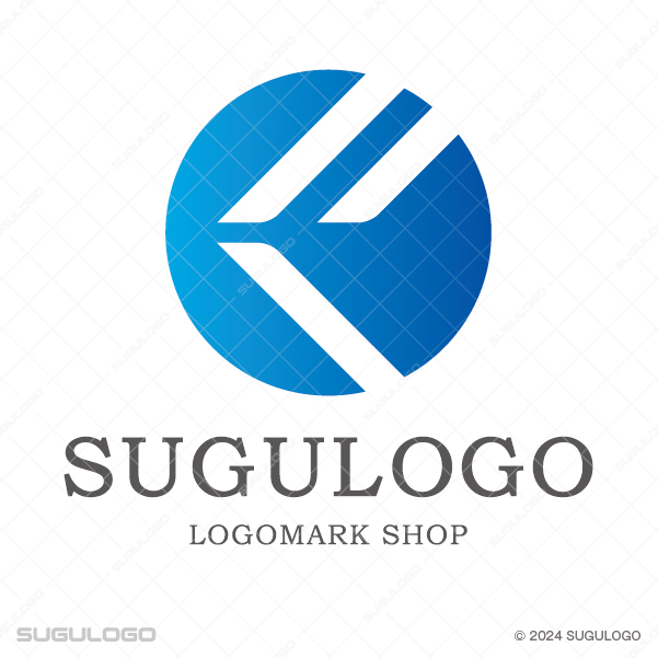 青い円の中に、鋭いラインでアルファベットのFを描いた、スピード感とスマートな知性をイメージさせるロゴ