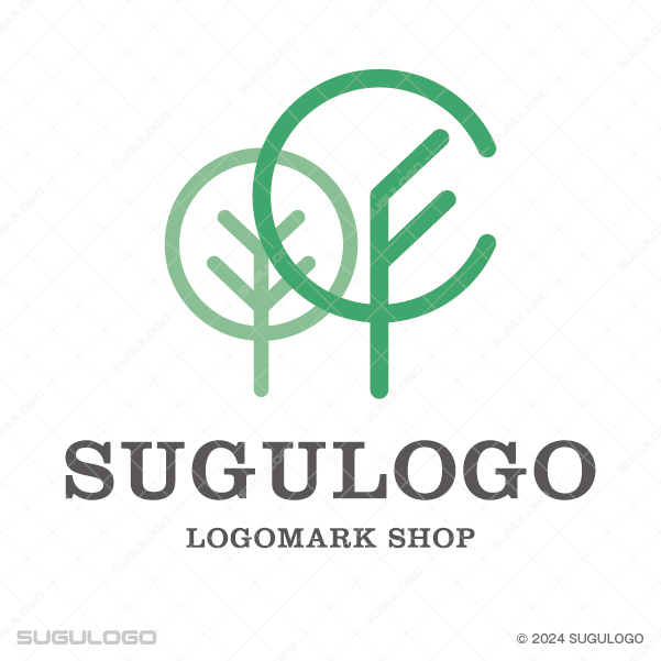 2本の木が並び、右側の木にアルファベットのFが組み込まれた、成長と繋がりをイメージさせるモダンなロゴ