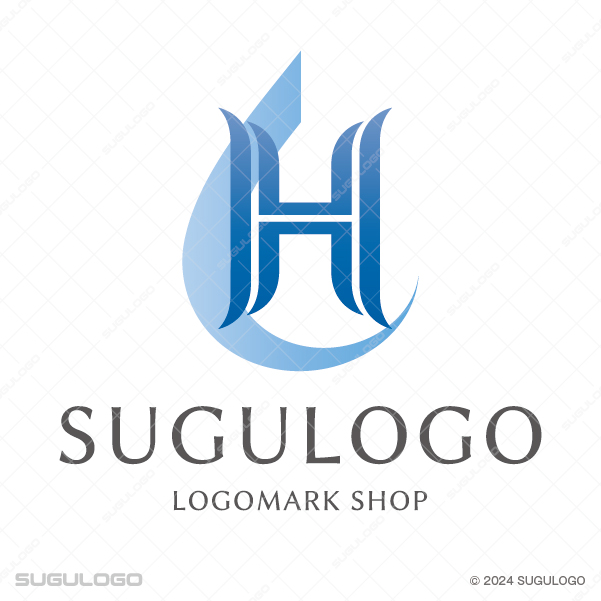 水滴のシルエットの中にアルファベットのHを鋭い曲線で描いた、誠実さと知性を感じさせるモダンなロゴ