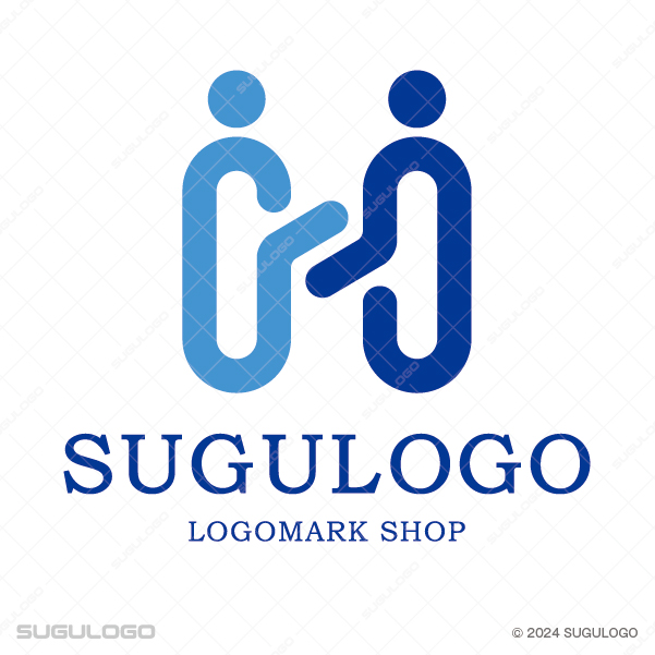 2人の人物が握手をしているように見える、信頼とパートナーシップをイメージさせるモダンなシンボルロゴ