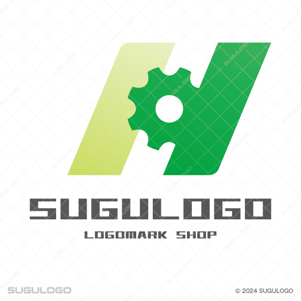 二本の平行なラインの間に歯車が組み込まれた、技術力と組織の連携をイメージさせるモダンなシンボルロゴ