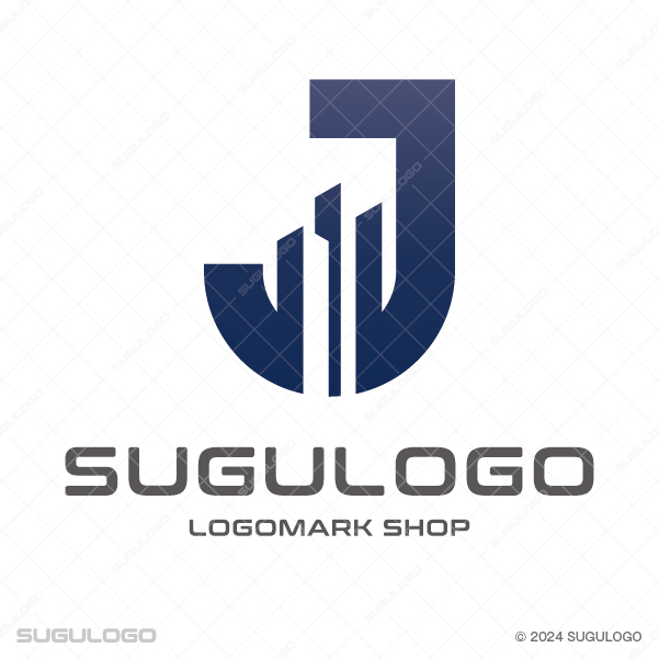 アルファベットのJの中に三本の異なる高さの柱がデザインされた、成長と発展をイメージさせるモダンなロゴ