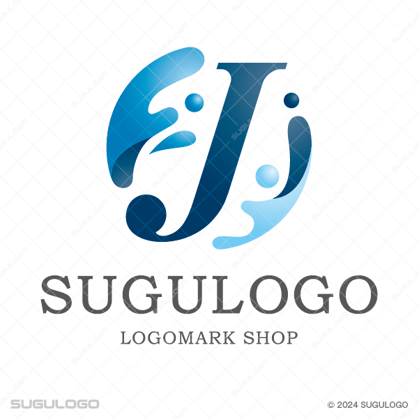 アルファベットのJに人物と水しぶきの曲線を組み合わせ、躍動感と調和を表現した円形のロゴデザイン