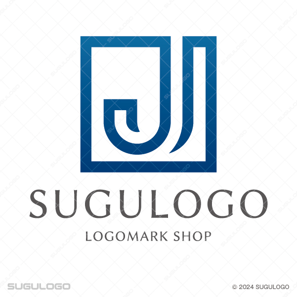 四角い枠線の中にアルファベットのJを配し、誠実さと変革する意志を表現したモダンな青いロゴデザイン