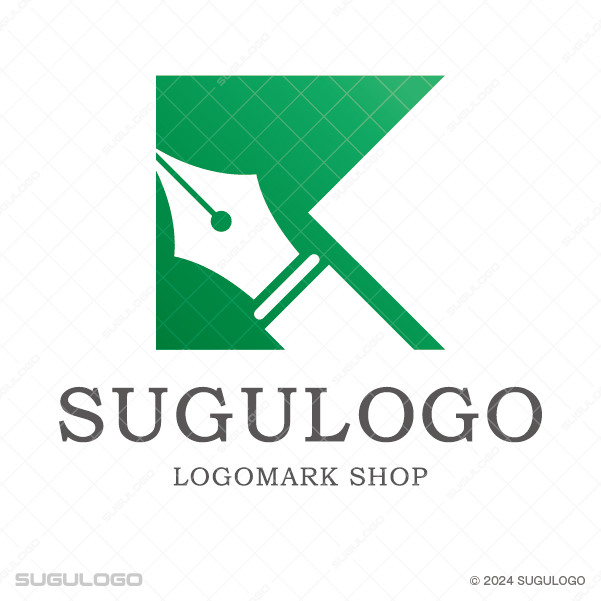 四角形の中に万年筆のペン先が斜めにデザインされた、知性と専門性をイメージさせるモダンなシンボルロゴ