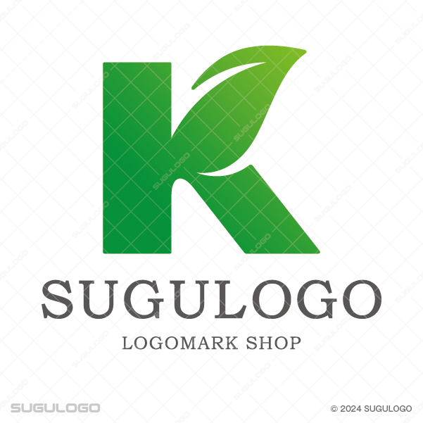 アルファベットのKに若葉を融合させ、自然との調和や瑞々しい成長を表現したグリーンのモダンなロゴデザイン