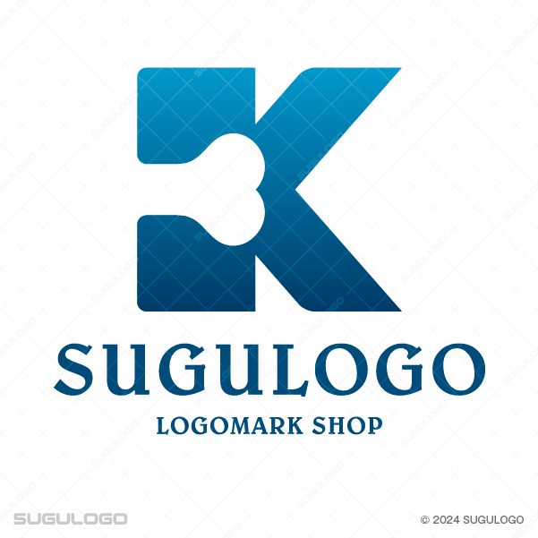 Kのフォルムに骨のシルエットを重ね、骨格矯正や接骨の専門性と信頼を表現した誠実な印象の青いロゴデザイン