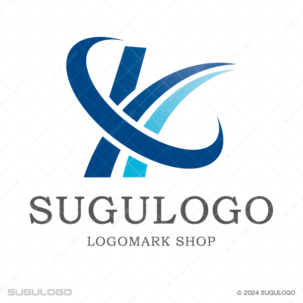 Kの軸を2本の鋭い曲線が横切り、先進的なスピード感と未来への躍動感を表現したブルーのモダンなロゴデザイン