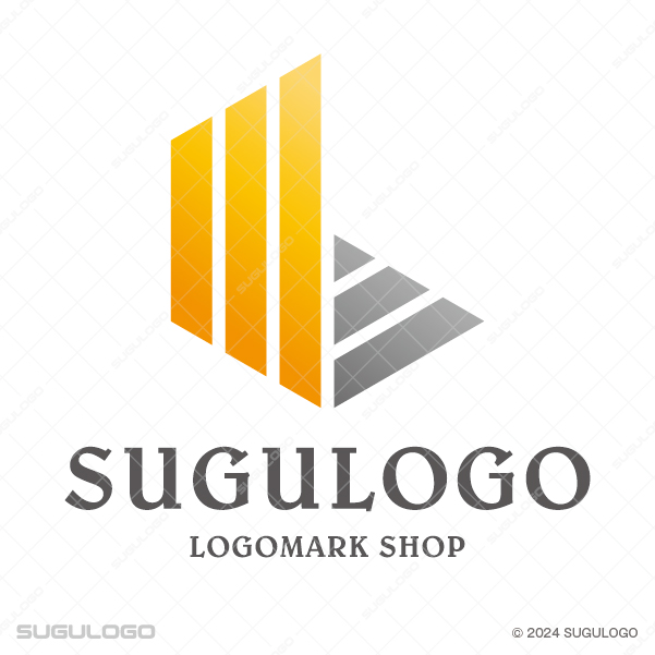 Lの形にビル群のような奥行きを与え、都市の成長と堅実な信頼感を表現したオレンジとグレーのロゴデザイン